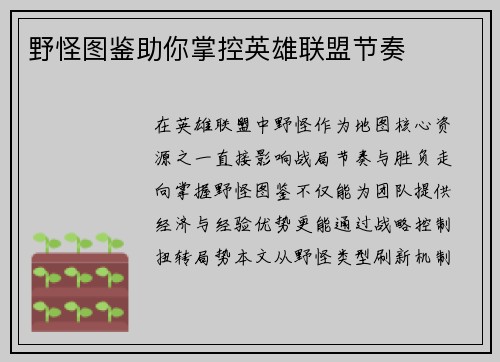 野怪图鉴助你掌控英雄联盟节奏